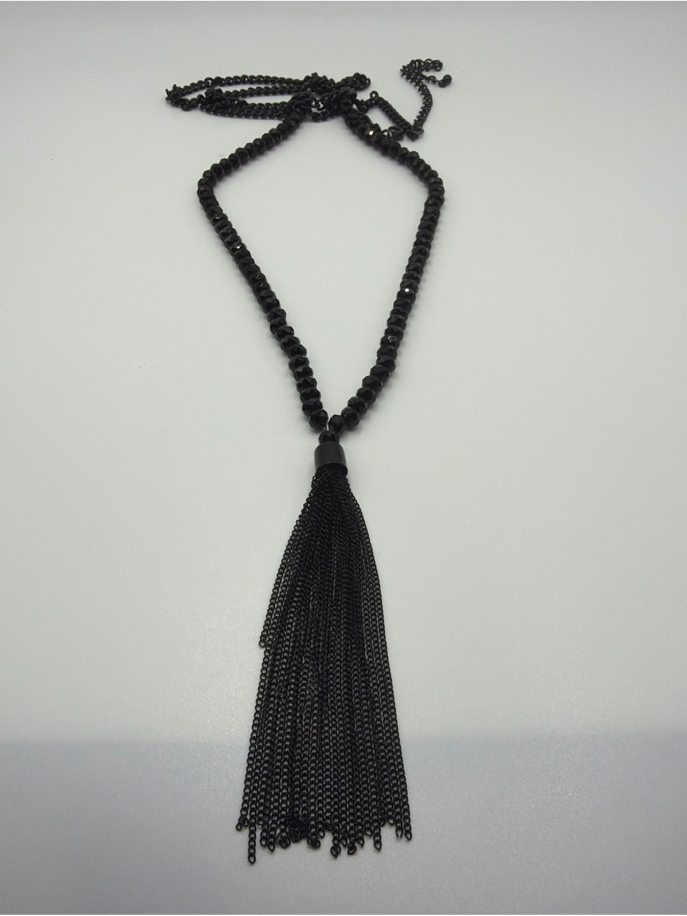 Black Beaded Tassel Necklace Gothic Dark Glam Sexy Witchy Statement Jewelry